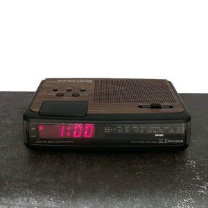 As Is Vintage Emerson Wood Grain AM/FM Digital Clock Radio Missing Battery Cover